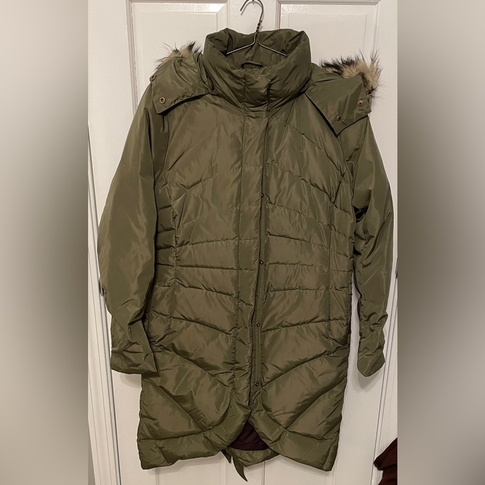 Lands' End Down Filled Winter Parka w/ Faux Fur Hood & Tie Waist